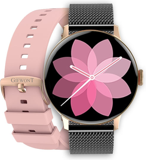Giewont GW330 45mm Smartwatch with Heart Rate Monitor (Pink Powder Silicone Strap + Black Bracelet)