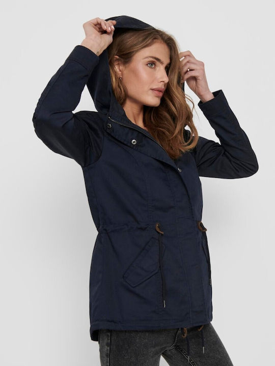 Only Women's Short Parka Jacket for Winter Navy Blue