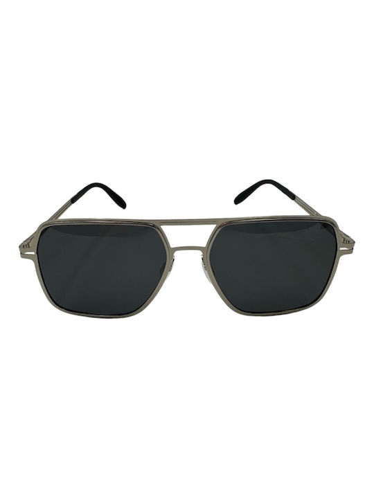 V-store Sunglasses with Silver Metal Frame and Black Polarized Mirror Lens POL019SILVER