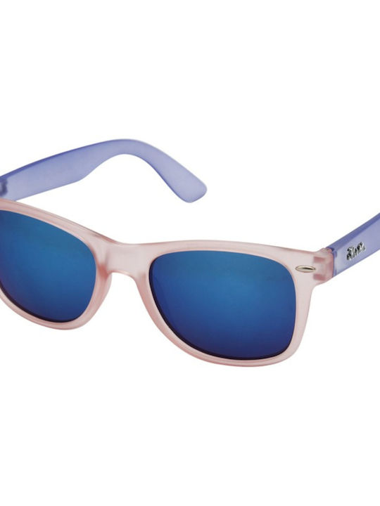 V-store Sunglasses with Pink Plastic Frame and Blue Mirror Lens 01 01 7038