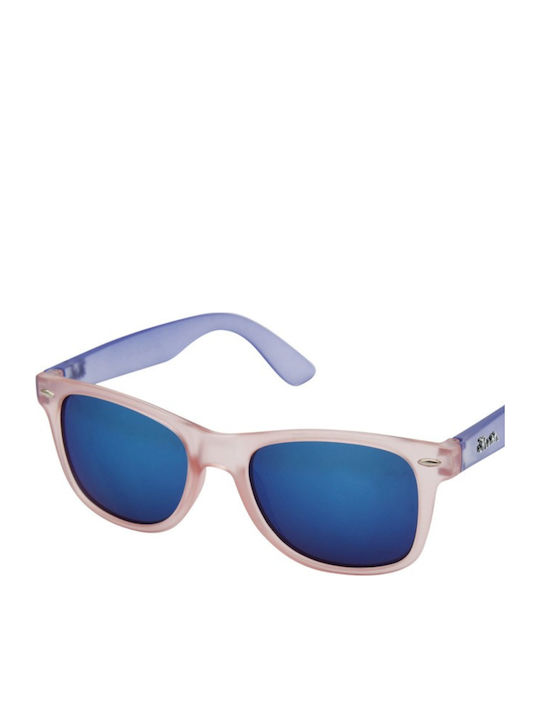 V-store Unisex Sunglasses with Pink Plastic Frame and Blue Mirror Lens 01 01 7038