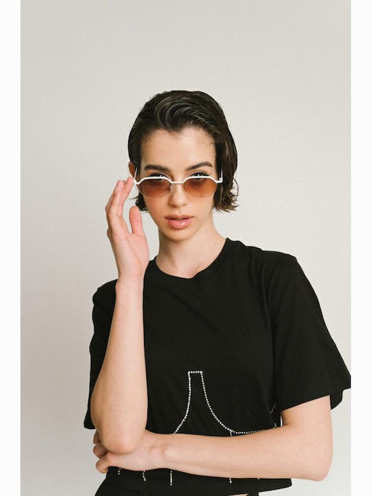 AV Sunglasses Daria Women's Sunglasses with White Metal Frame and Brown Lens