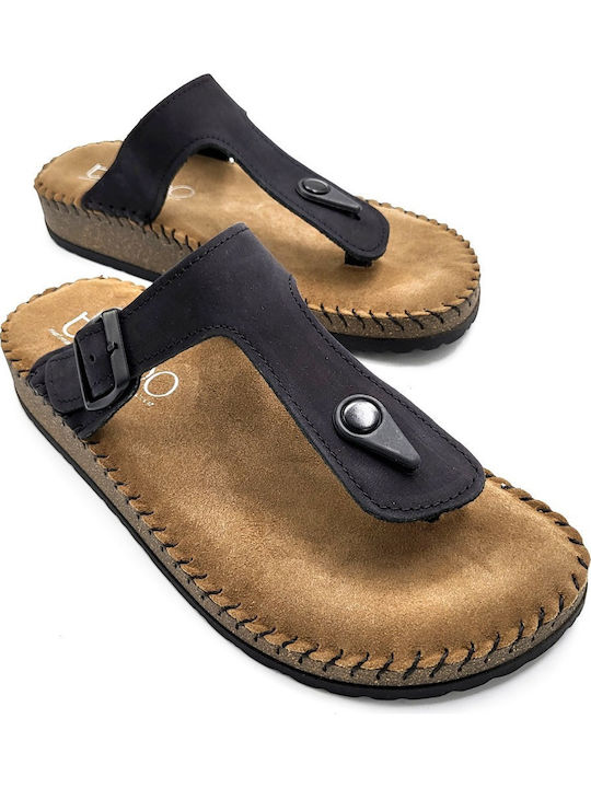 Leather Women's Flat Sandals in Black Color