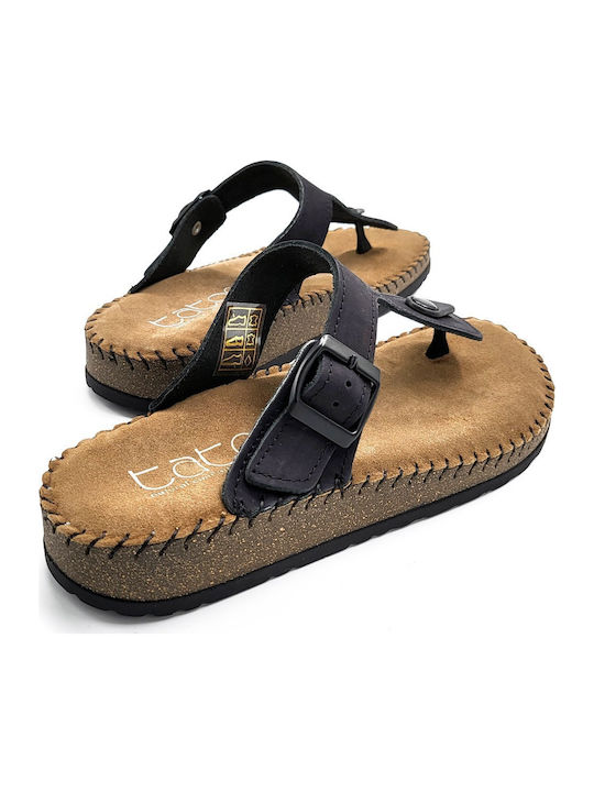 Leather Women's Flat Sandals in Black Color