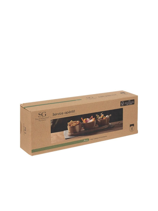 Secret de Gourmet Wooden Dessert Divided Serving Plate with 3 Slots Brown Ø30cmxY6cm 30x10x6cm 4pcs