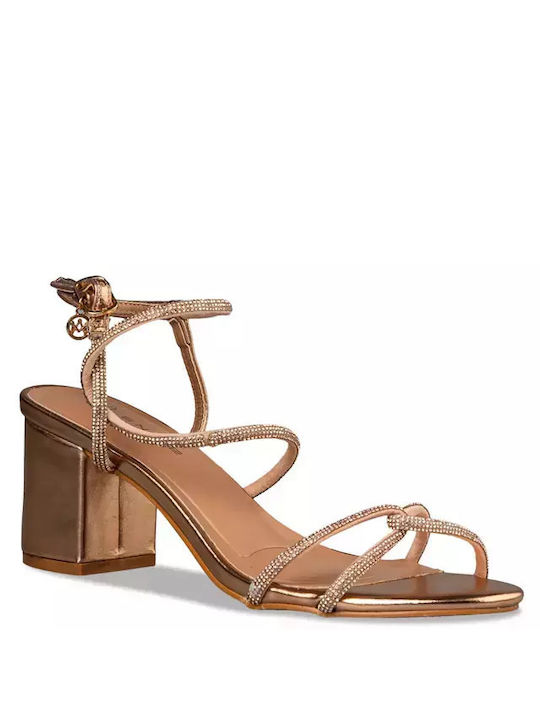 Envie Shoes Synthetic Leather Women's Sandals Gold with Chunky Medium Heel