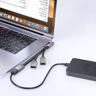 Earldom USB 3.0 Hub 3 Θυρών με σύνδεση USB-C Γκρι