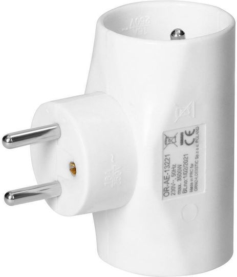 Orno T-Shaped Wall Plug 2 Sockets with USB-A France (Type E)