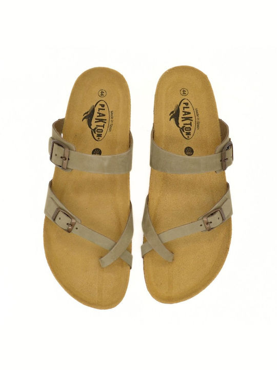 Plakton Leder Herrensandalen Nobuck Kaki