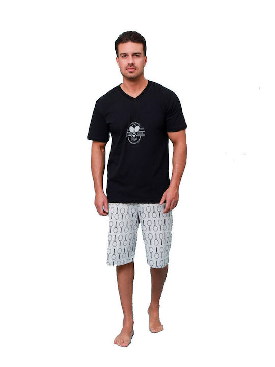 Happy Family Men's Summer Cotton Pajamas Set Black