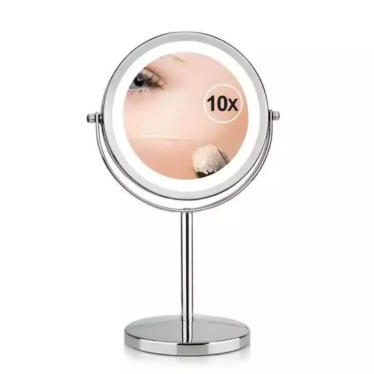 Rotating Double-Sided Makeup Mirror with LED Light & 10x Magnification