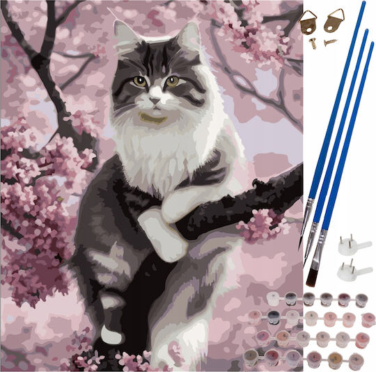 Number Painting Set for Children and Adults Watercolors Zola Canvas 40×50 Cm Kitten in a Flowerpot