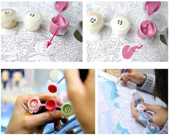 Number Painting Set for Children and Adults Watercolors Zola Canvas 40×50 Cm Kitten in a Flowerpot