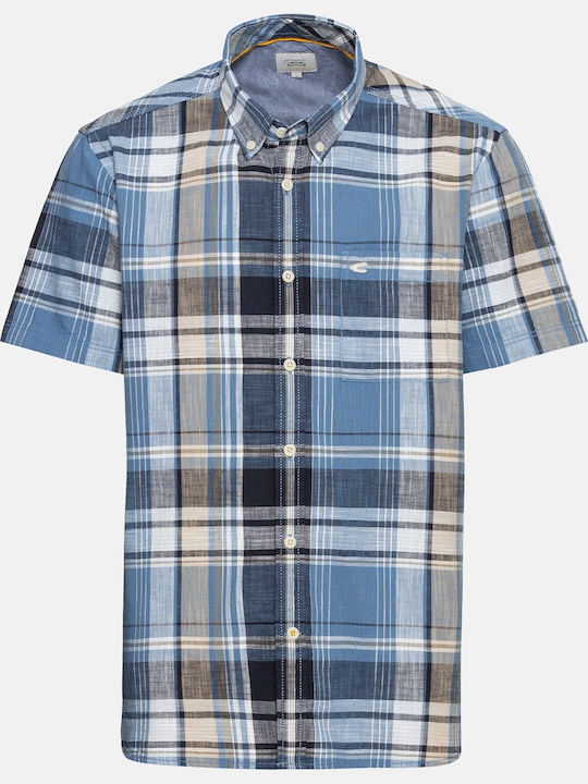 Short-sleeved Cotton Shirt Checked Plaid Blue