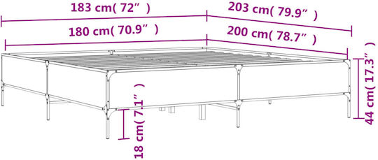 King Size Bed Base Wooden Sonoma Oak with Slats for Mattress 180x200cm