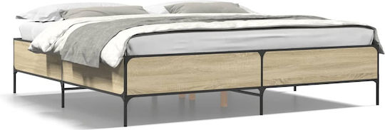 King Size Bed Base Wooden Sonoma Oak with Slats for Mattress 180x200cm