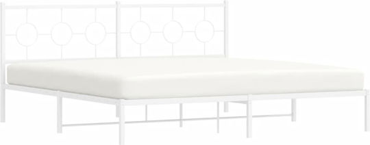 Κρεβάτι King Size Μεταλλικό Λευκό με Τάβλες για Στρώμα 193x203cm