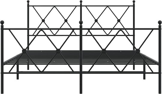 Pat Dublu Metalic Negru Cu Plăci Pentru Saltea 137x190cm