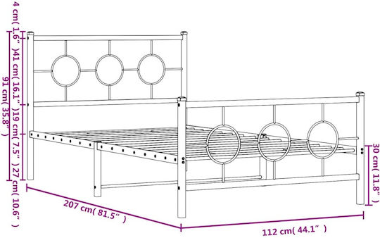 Pat Semi-dublu Metalic Alb Cu Plăci Pentru Saltea 107x203cm