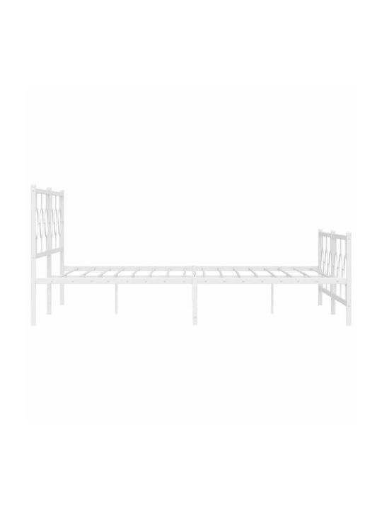 King Size Metal Bed White with Slats for Mattress 193x203cm