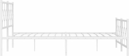 King Size Metal Bed White with Slats for Mattress 193x203cm