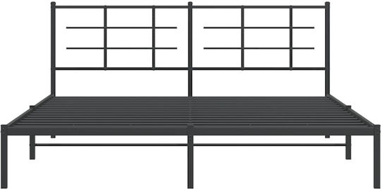 Pat King Size Metalic Negru Cu Plăci Pentru Saltea 183x213cm