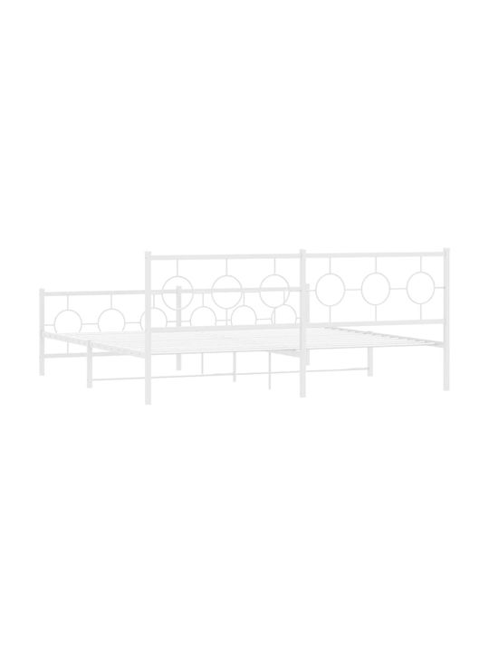 King Size Metal Bed White with Slats for Mattress 193x203cm