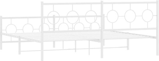 King Size Metal Bed White with Slats for Mattress 193x203cm