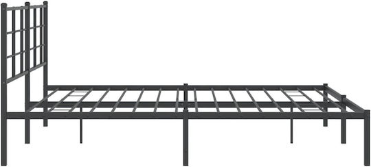 Pat King Size Metalic Negru Cu Plăci Pentru Saltea 183x213cm