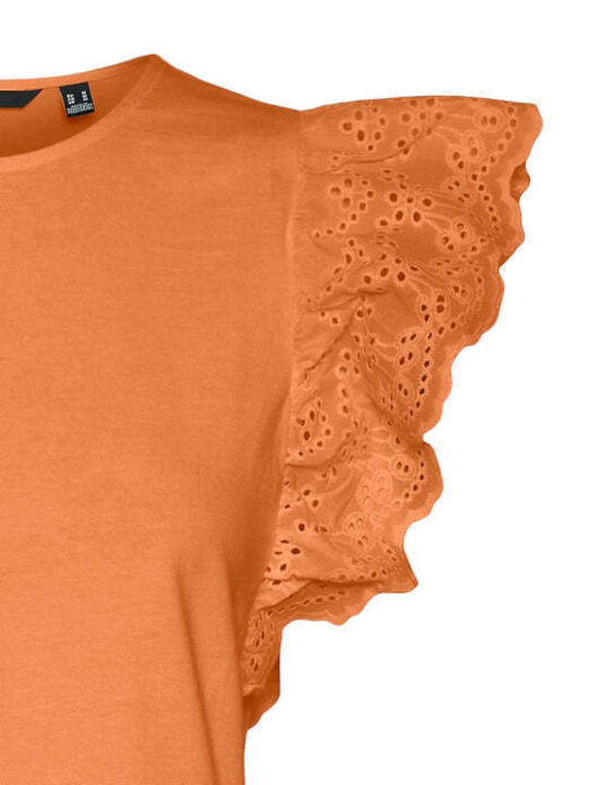 Vero Moda Damen Bluse Baumwolle Kurzärmelig Tangerine