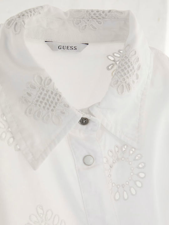 Short Sleeve Women's Satin Shirt White Monochrome