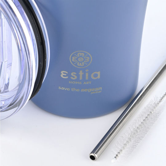 Estia Coffee Mug Save The Aegean Ανακυκλώσιμο Ποτήρι Θερμός Ανοξείδωτο BPA Free 500ml Denim Blue με Καλαμάκι