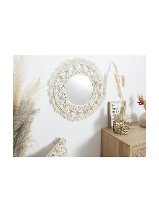 The Home Deco Factory Wall Mirror with White Wicker Frame Diameter 55cm 1pcs