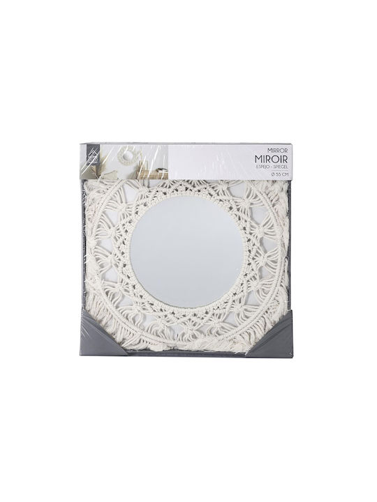 The Home Deco Factory Wall Mirror with White Wicker Frame Diameter 55cm 1pcs
