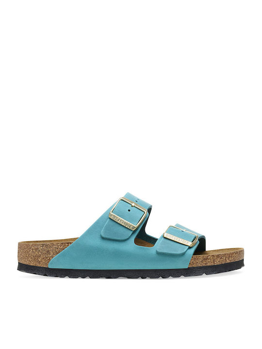 Arizona Leather Women's Flat Sandals Anatomic in Blue Color Narrow Fit