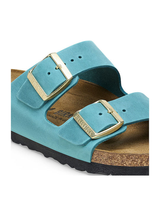 Arizona Leather Women's Flat Sandals Anatomic in Blue Color Narrow Fit