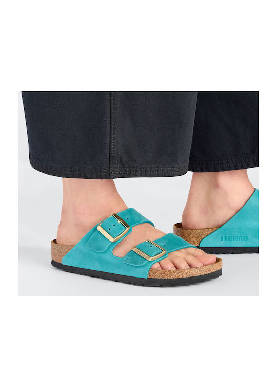 Arizona Leather Women's Flat Sandals Anatomic in Blue Color Narrow Fit