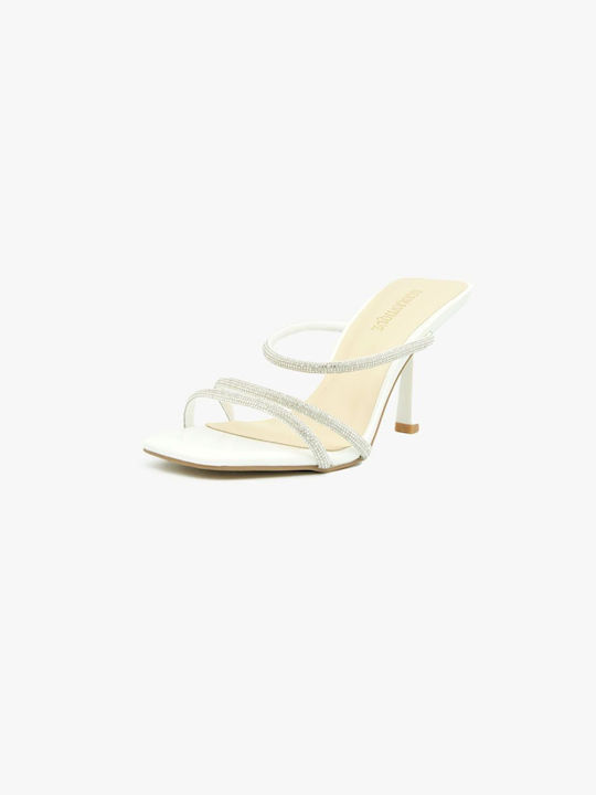 Mules Λουράκια & Strass Λευκό X8350-white