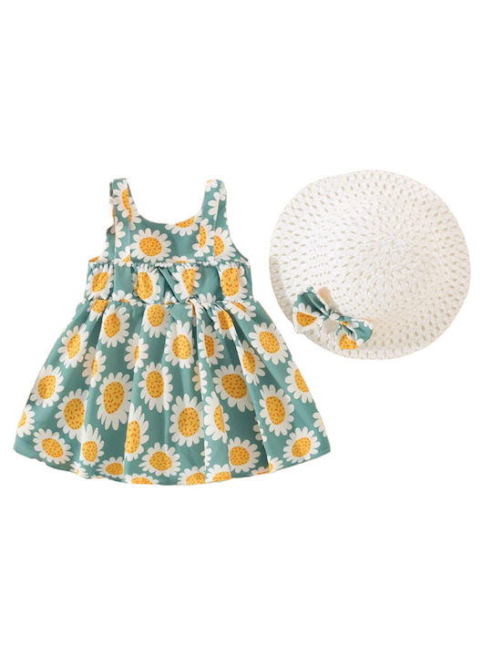 TakTakBaby Kids Dress Set with Accessories Sleeveless Shiny Sunflower - Green