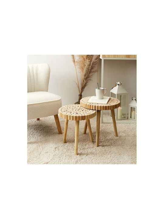 Round Side Table Made of Solid Wood Brown 2 Pieces M40xD40cm
