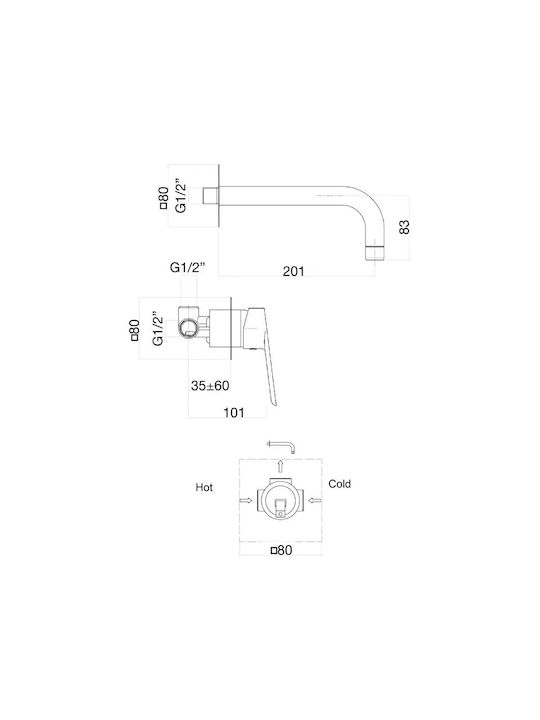 Fiore Built-in Faucet and Mouthpiece Set for Bathroom Sink 2 Exits Black
