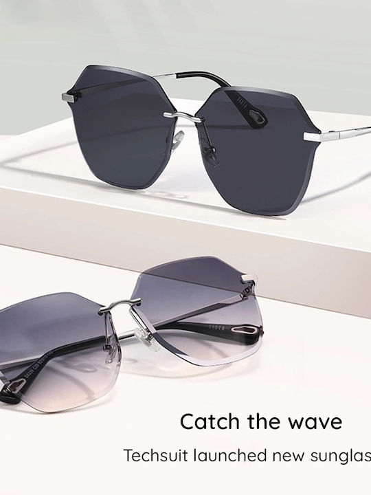 Techsuit Women's Sunglasses with Silver Metal Frame and Purple Gradient Mirror Lens