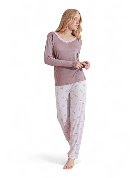 PijaMood Winter Damen Pyjama-Set Rosa