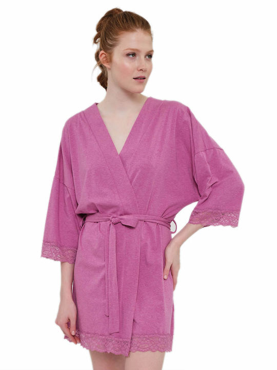 Muydemi Women's Summer Cotton Pajama Robe Pink