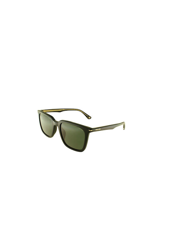 Police Men's Sunglasses with Black Plastic Frame and Green Mirror Lens SPLL80 0700