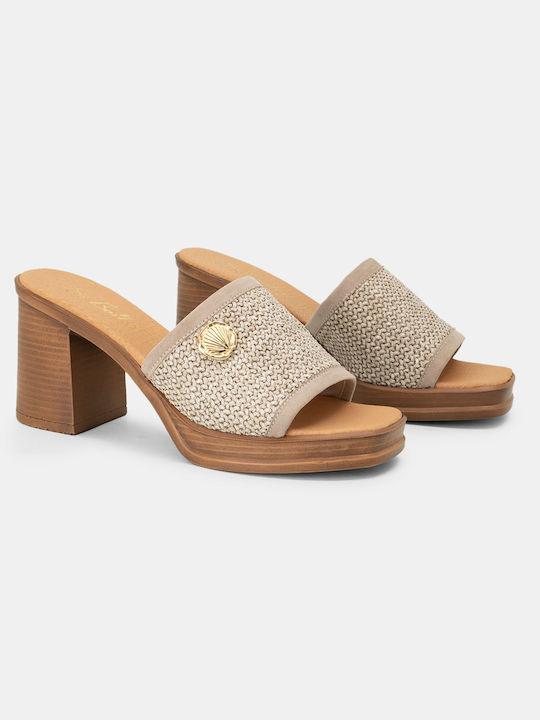 Bozikis Chunky Heel Leather Mules Brown