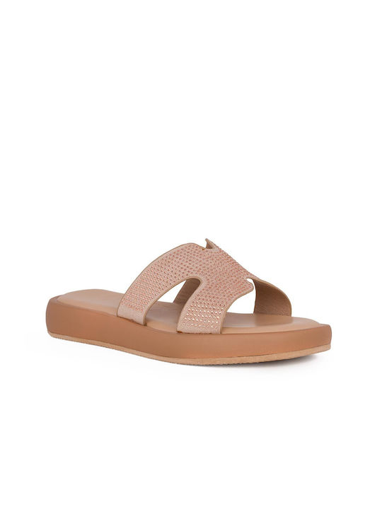 Mexx Lotus Leather Women's Flat Sandals in Tabac Brown Color