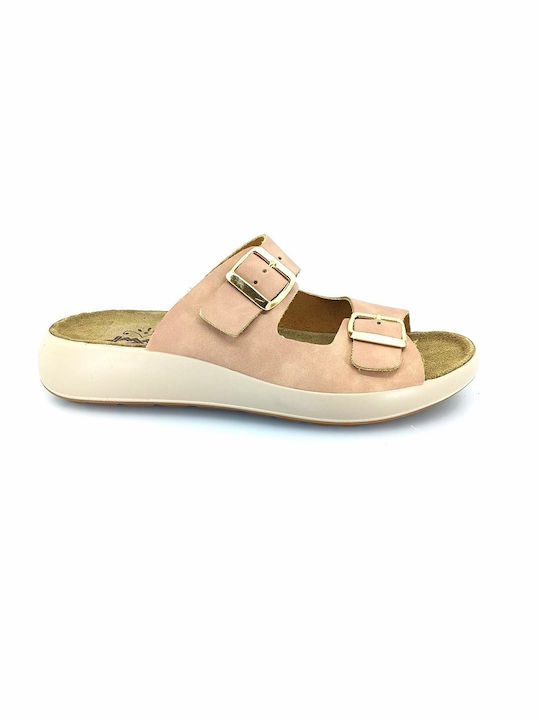 Imac Leather Women's Flat Sandals Anatomic in Beige Color