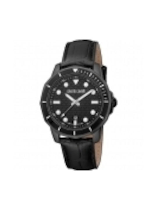 Roberto Cavalli Watch Battery with Black Leather Strap