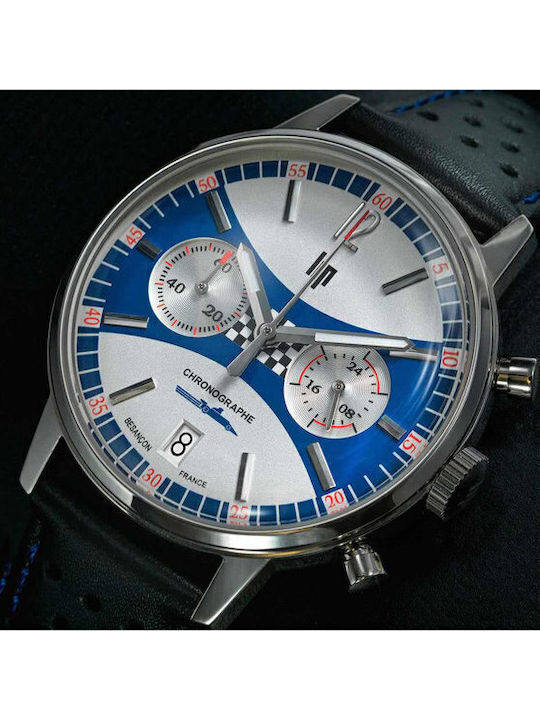 Lip Watches Rallye Meca Men's Watch Chronograph Battery with Black Leather Strap